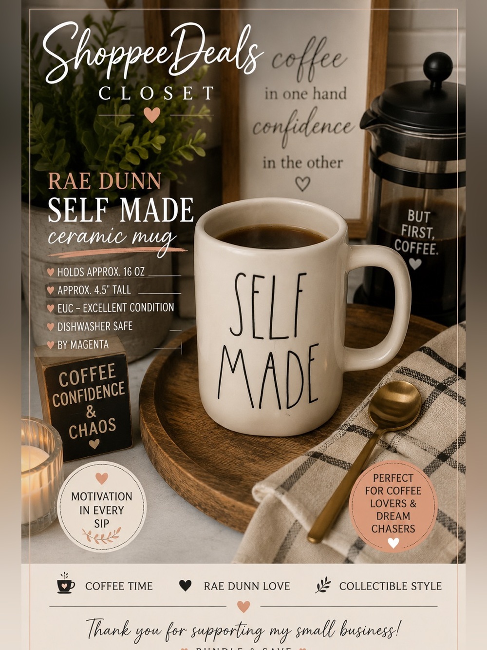 Rae Dunn SELF MADE Ceramic Mug by Magenta 16 Oz Ivory Farmhouse